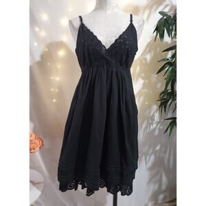 Vtg Y2K Sugar 17 Eyelet Lace Tiered Babydoll Tieback Dress Size L Black Coquette